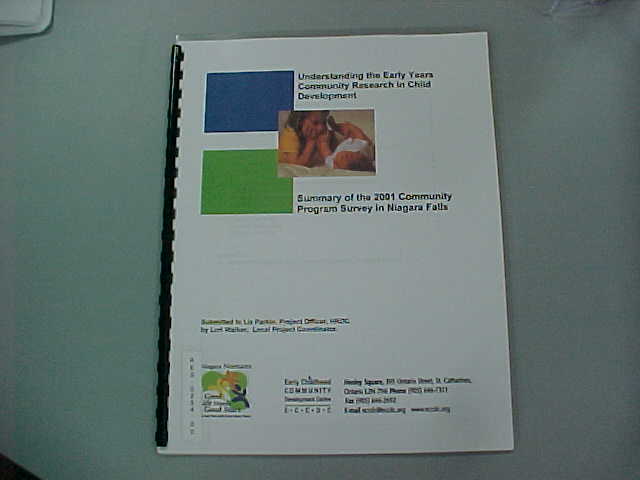 Understanding The Early Years Community Research In Child Development; Summary Of The 2001 Community Program Survey In Niagara Falls