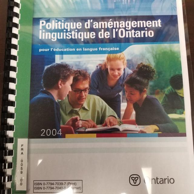 Politique d'amï¿½nagement linguistique de l'Ontario pour l'ï¿½ducation de langue franï¿½aise (2004)